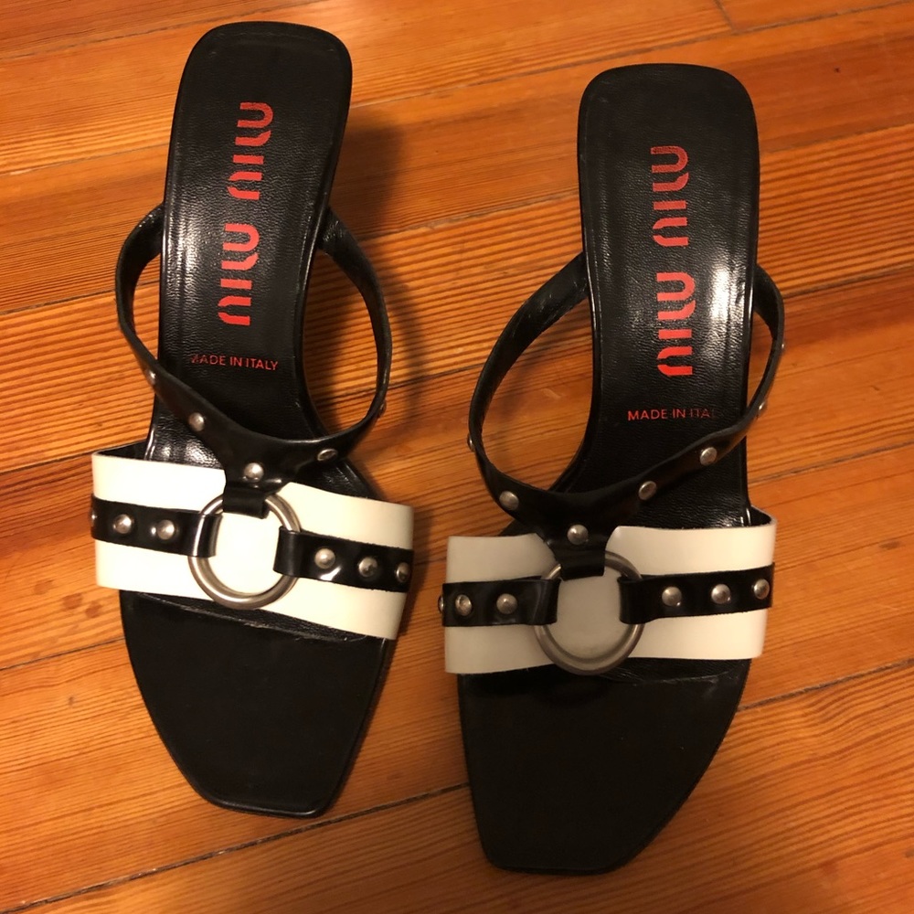Vintage 90’s Miu Miu Black & White studded slides